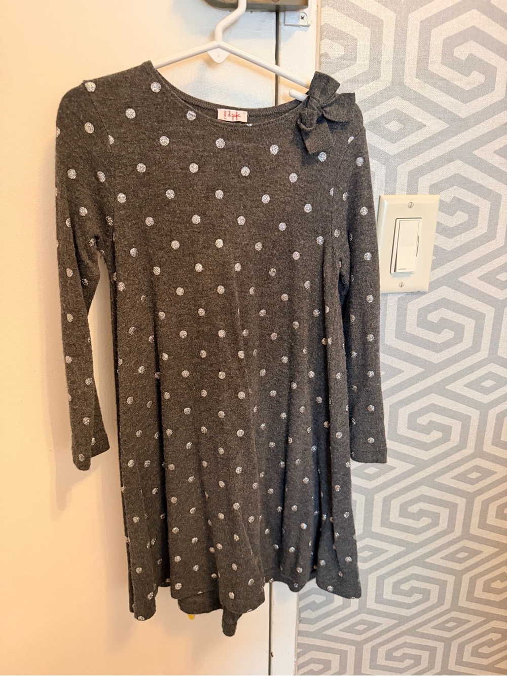 Il Gufo Gray Polka Dot Knit Dress with Bow